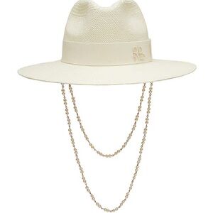 Chic Cream Fedora with Gold Chain Accent